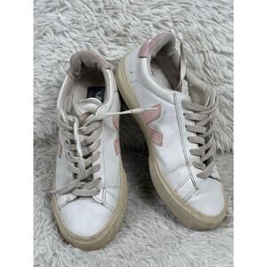 Veja Shoes Womens Size 7 White Pink Leather Low Top Casual Sneakers 38 Tennis